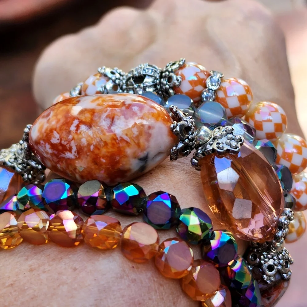 Silver Bracelets Stacking Set Natural Jasper Stone European Crystals